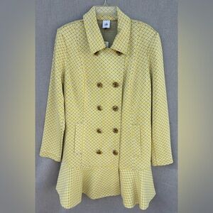 Cabi Hobnob Topper Coat Size LYellow Black Daffodil Print Double Breasted #6249